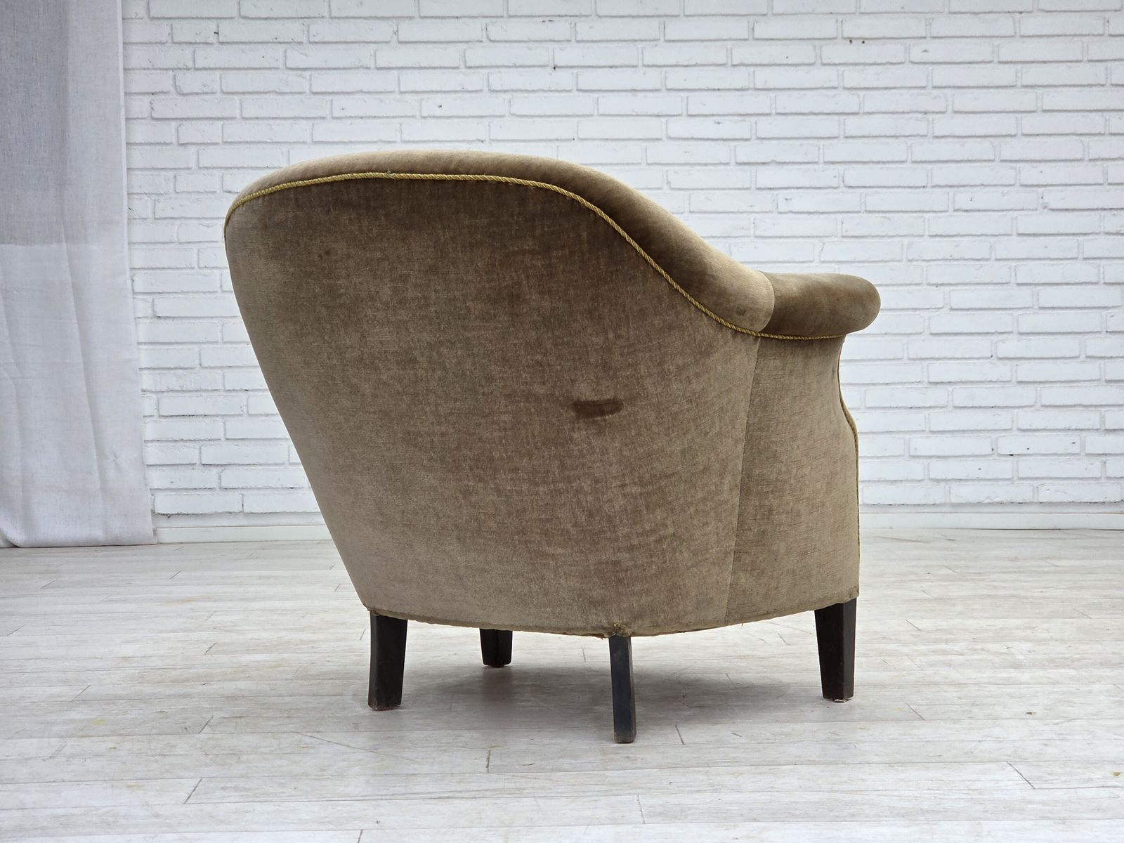 Furniture 1960s, Danish Armchair, Original Green Furniture Velour. photo