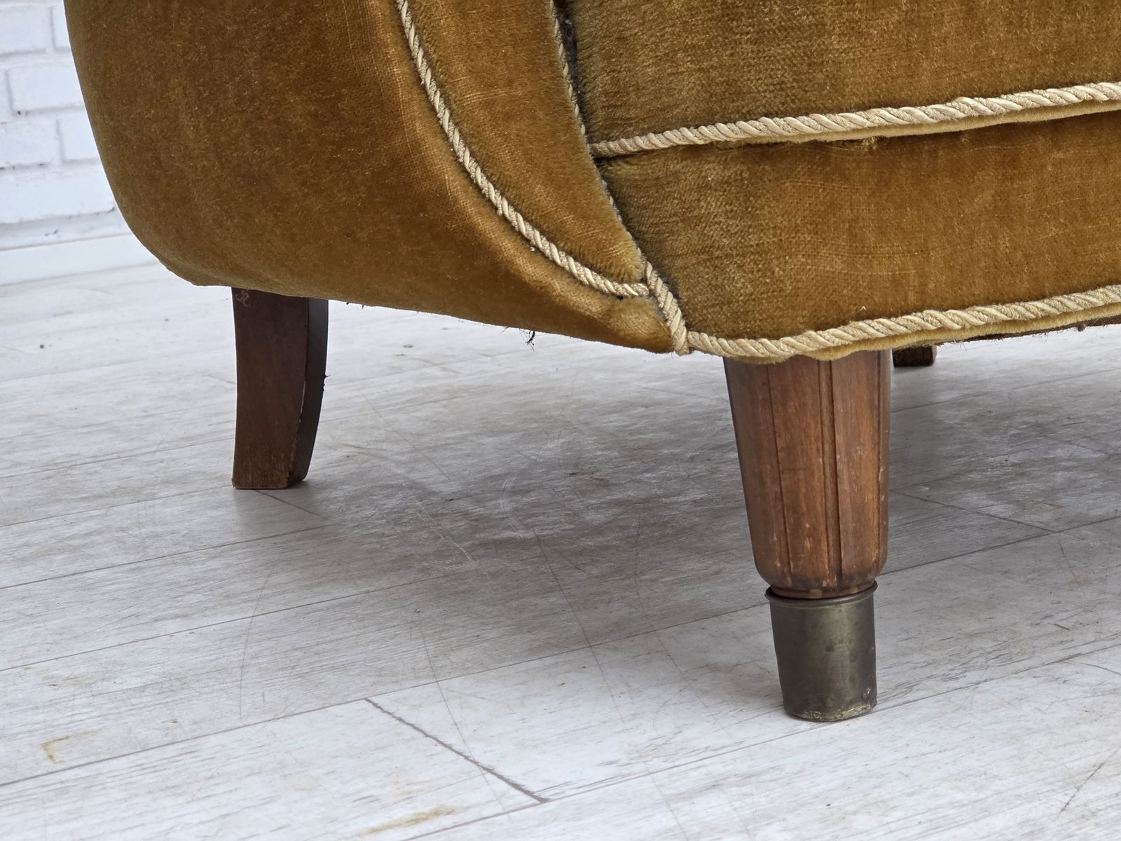 1960s, Danish Relax Chair, Original Honey Yellow Furniture Velour. photo Furniture