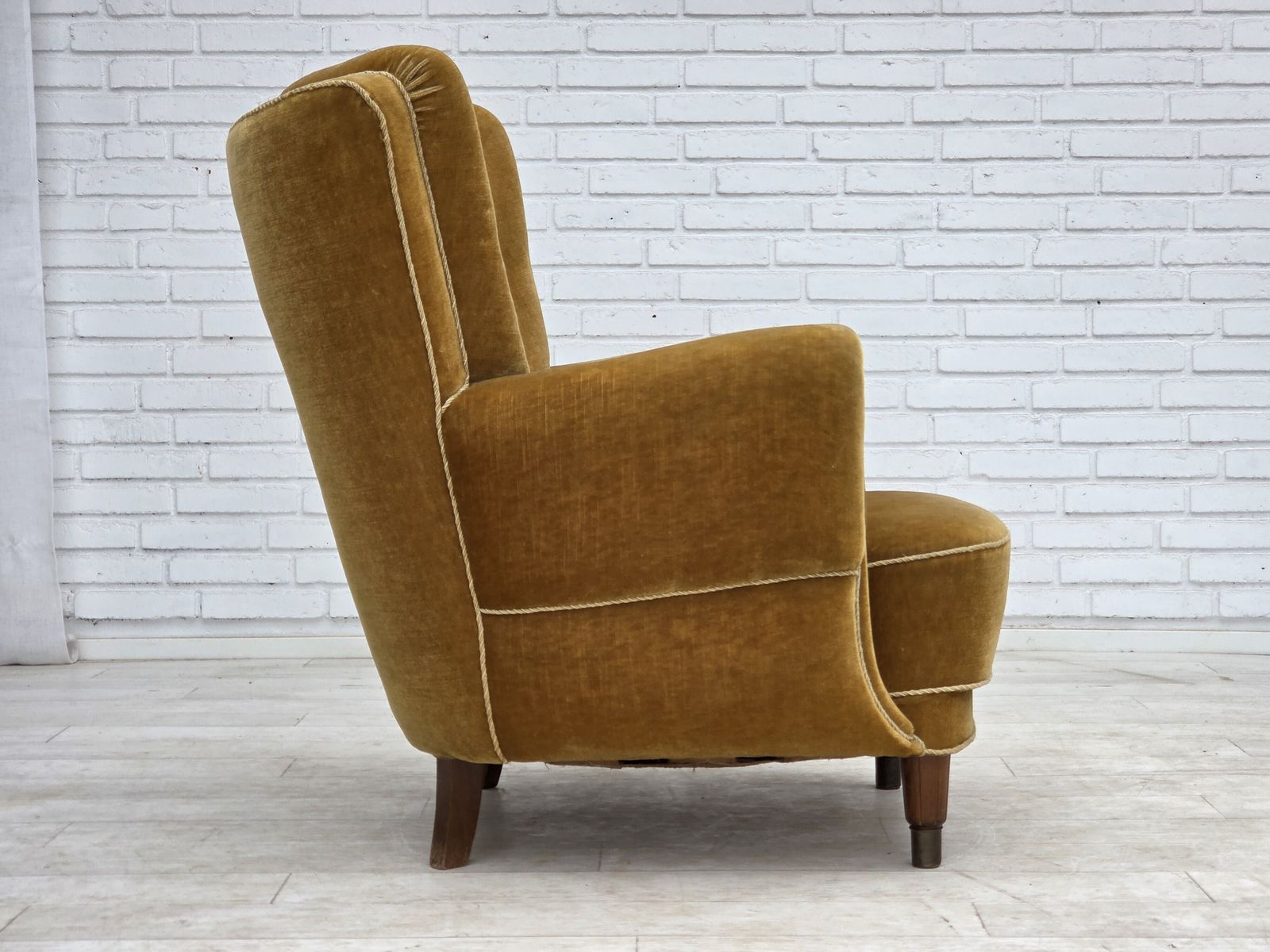 photo for sale 1960s, Danish Relax Chair, Original Honey Yellow Furniture Velour.