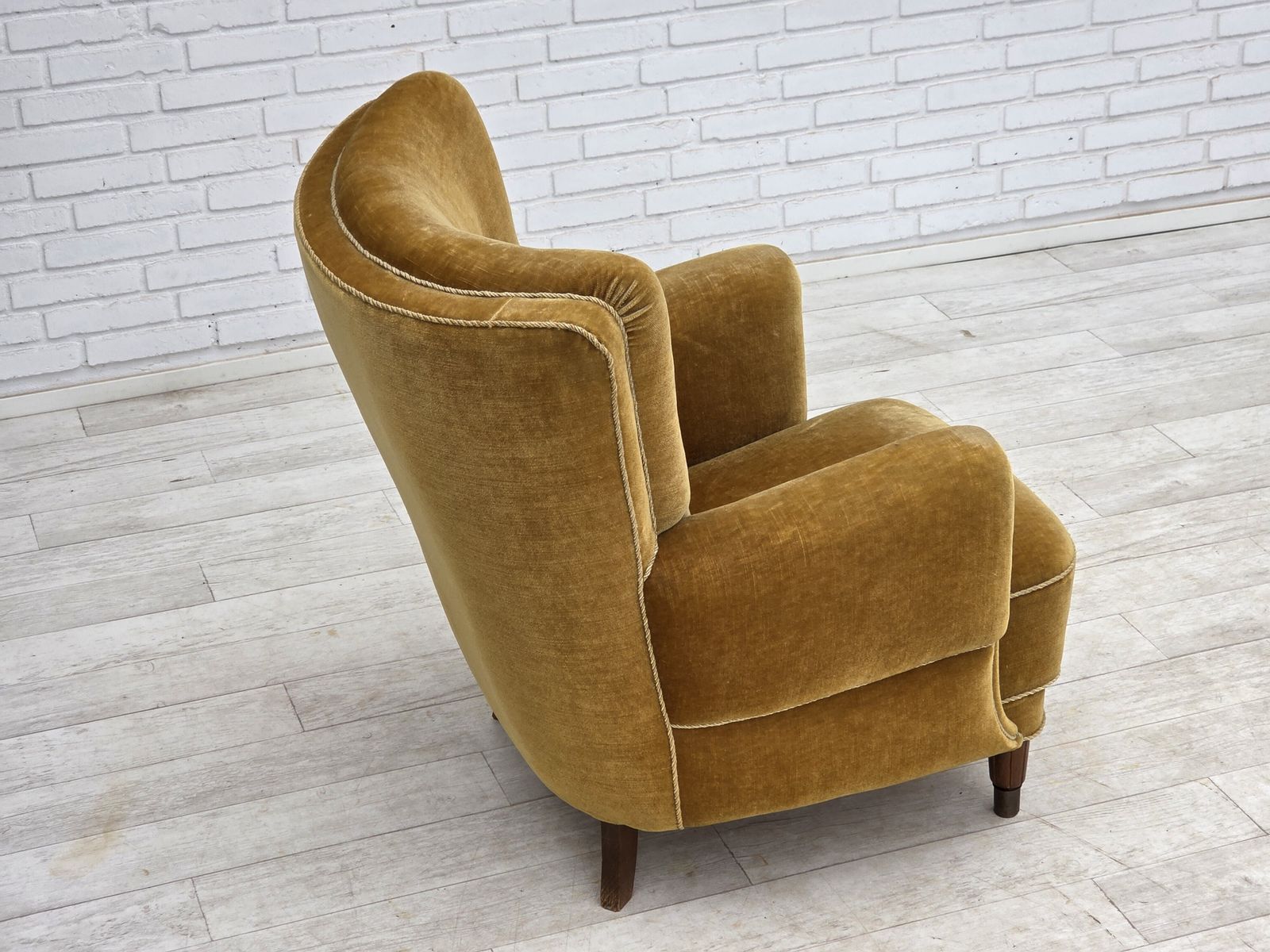 Furniture 1960s, Danish Relax Chair, Original Honey Yellow Furniture Velour. photo