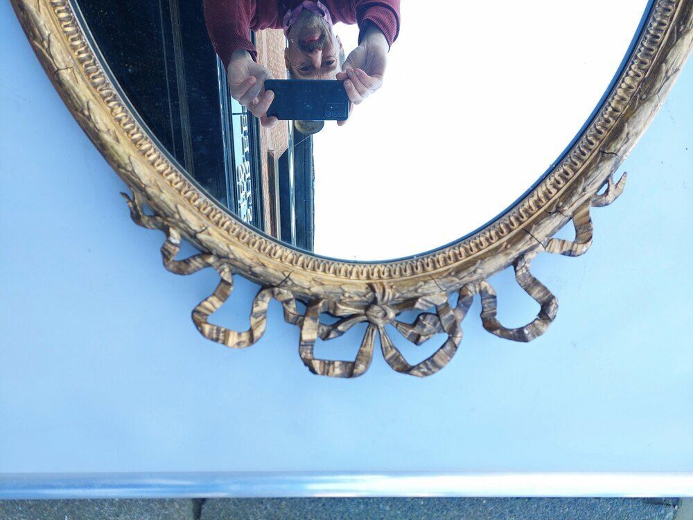Mid 19thc Louis XVI Style Oval Giltwood Wall Mirro photo for sale