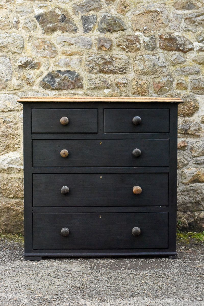 Rustic Black Chest Of Drawers In Oak.