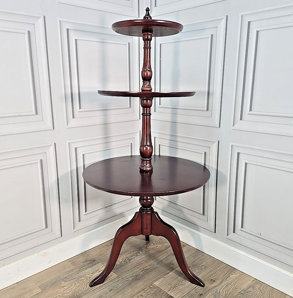 Vintage Cake Stand Dumb Waiter Butler Mahogany Tiered Round Table Wine Display