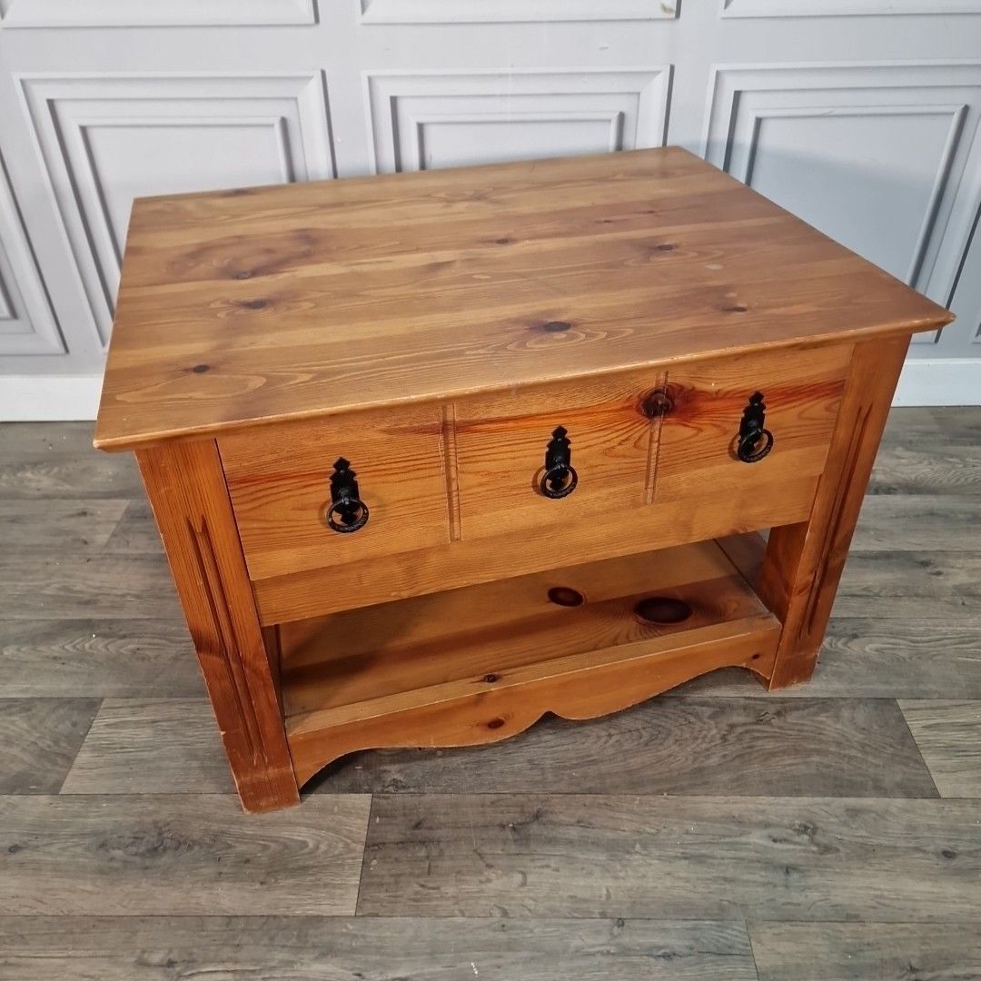 Vintage Pine Coffee Table Tv Media Unit Drawer Rustic Storage Shelf Wooden photo furniture
