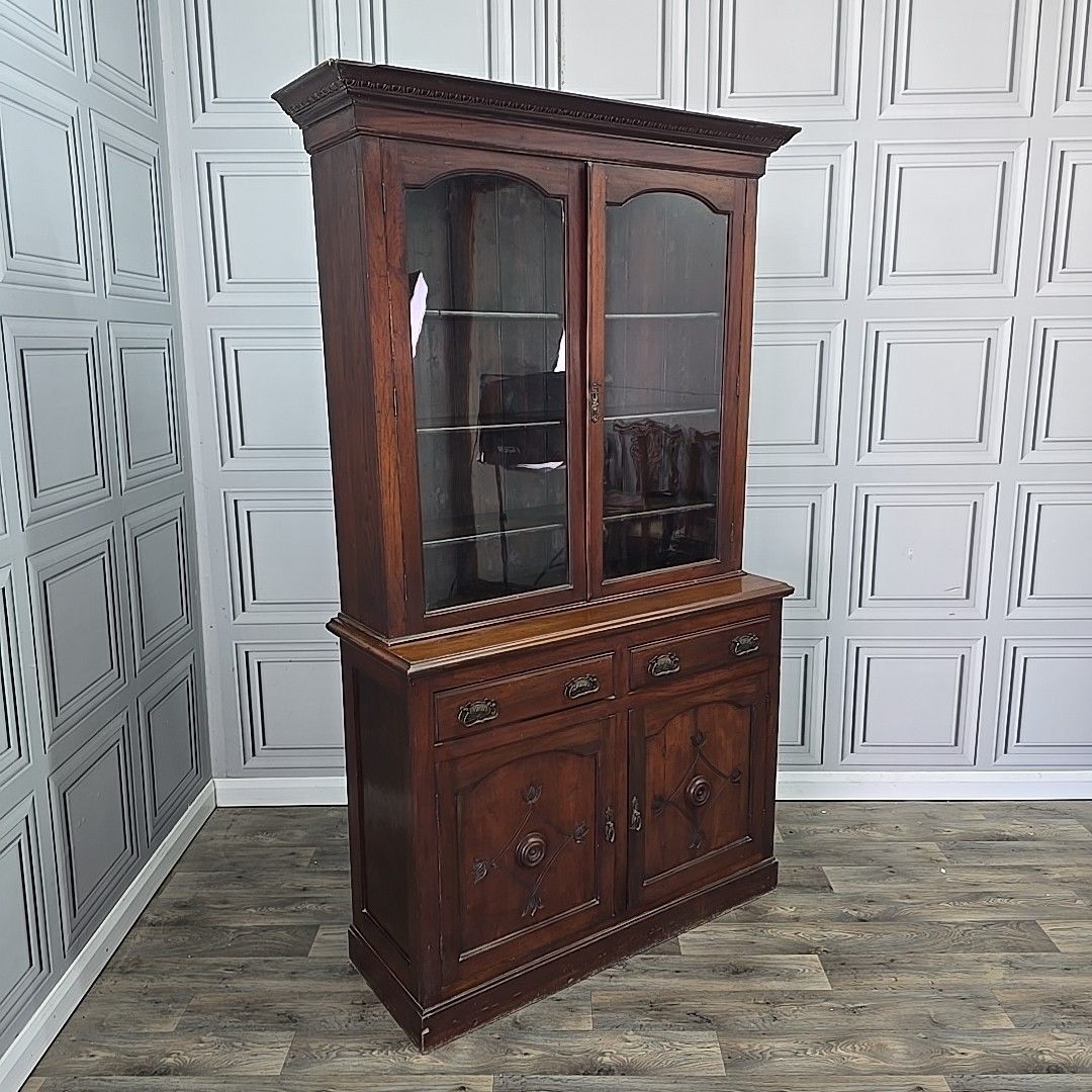 Antique Library Bookcase Dresser Cabinet Glazed Top Sideboard Cupboard Shelves photo furniture