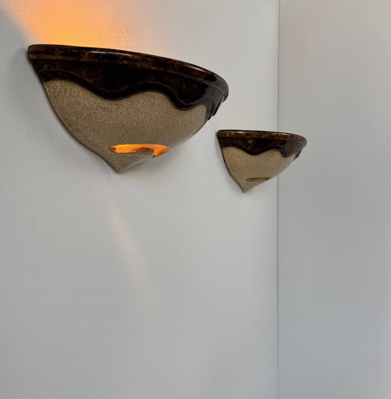 Pair Of Vintage Beige And Brown Porcelain Wall Sconces, France, 1960 photo furniture