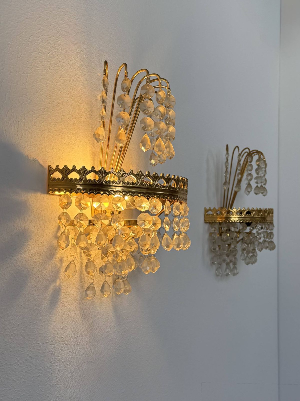 Pair Of Vintage Wall Sconces, Glass And Brass, Sweden, 1970 photo 581.0