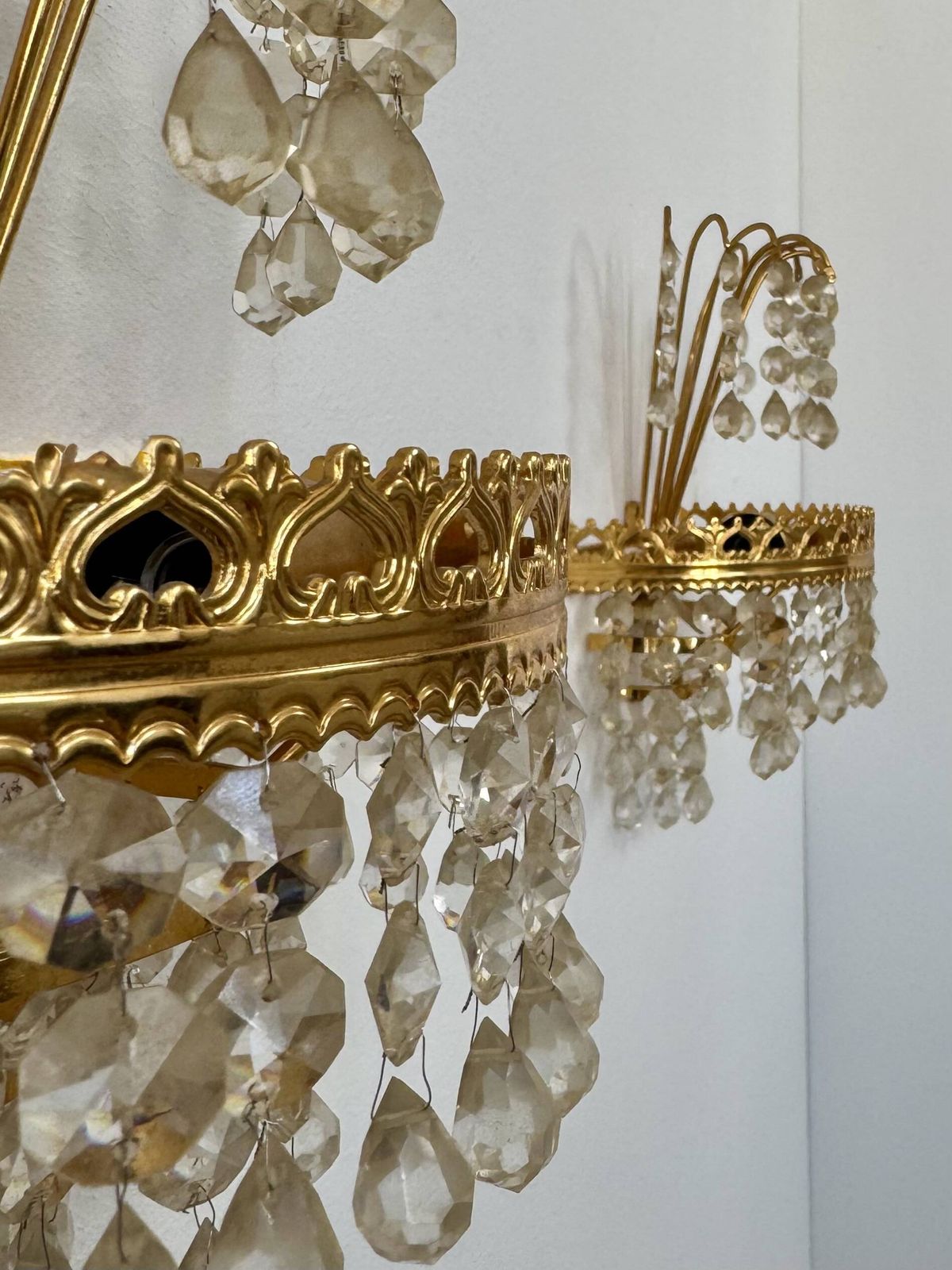 photo for sale Pair Of Vintage Wall Sconces, Glass And Brass, Sweden, 1970