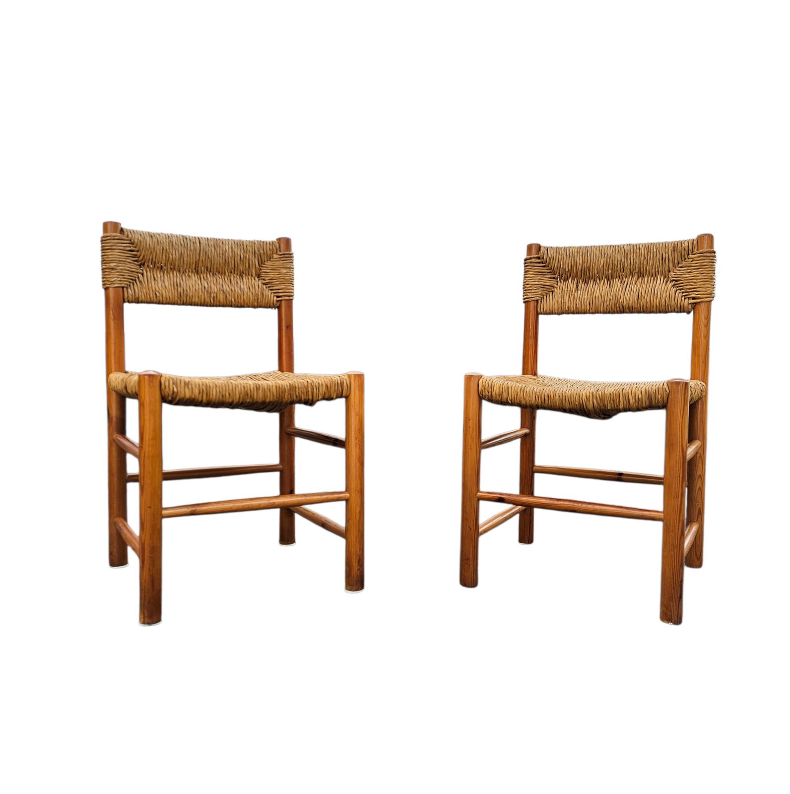 2 X Pine Wood Woven Reed Dining Chairs / France 1950s photo Furniture