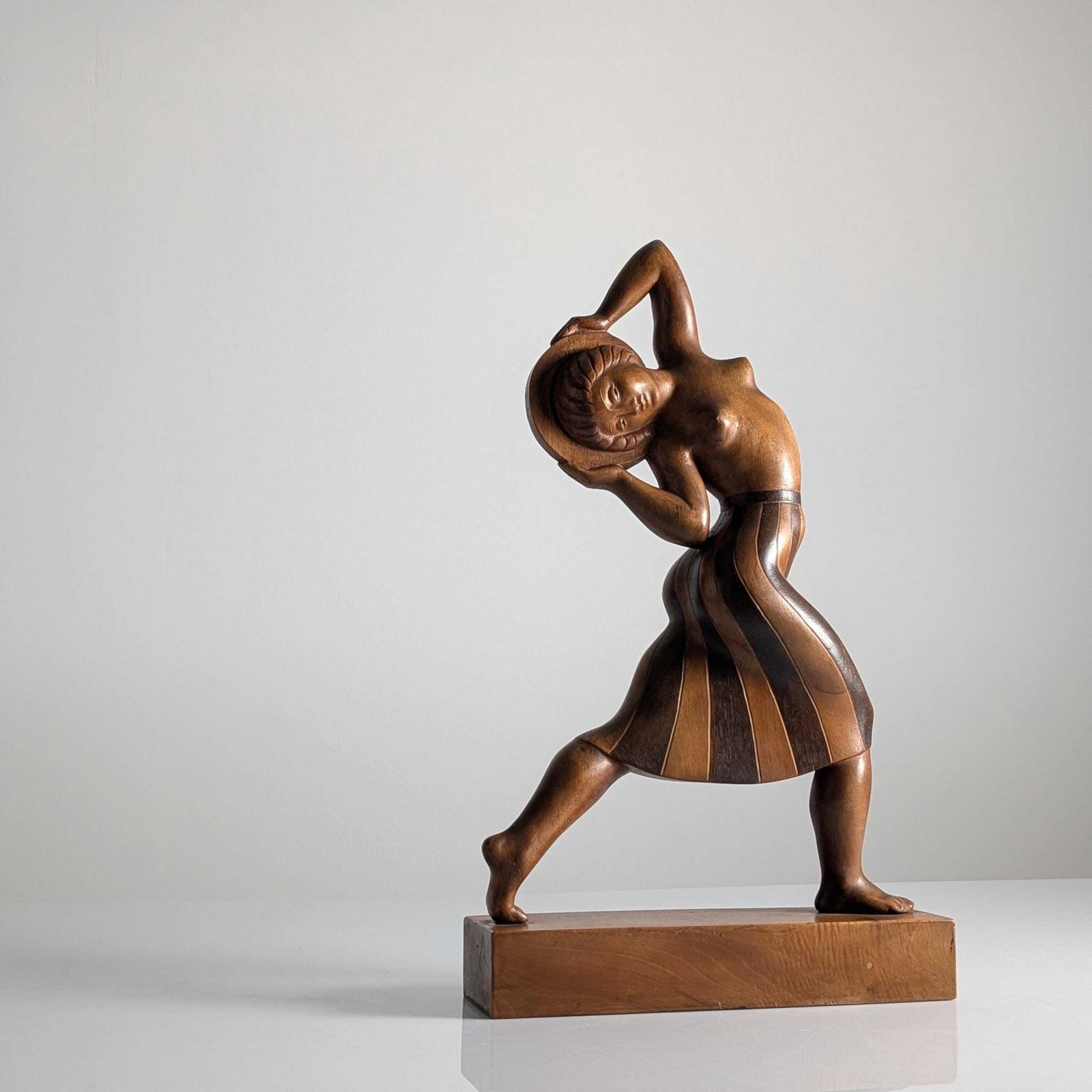 Art Deco Wooden Sculpture By Jens Jacob Bregnø, Denmark, 1900s, Signed