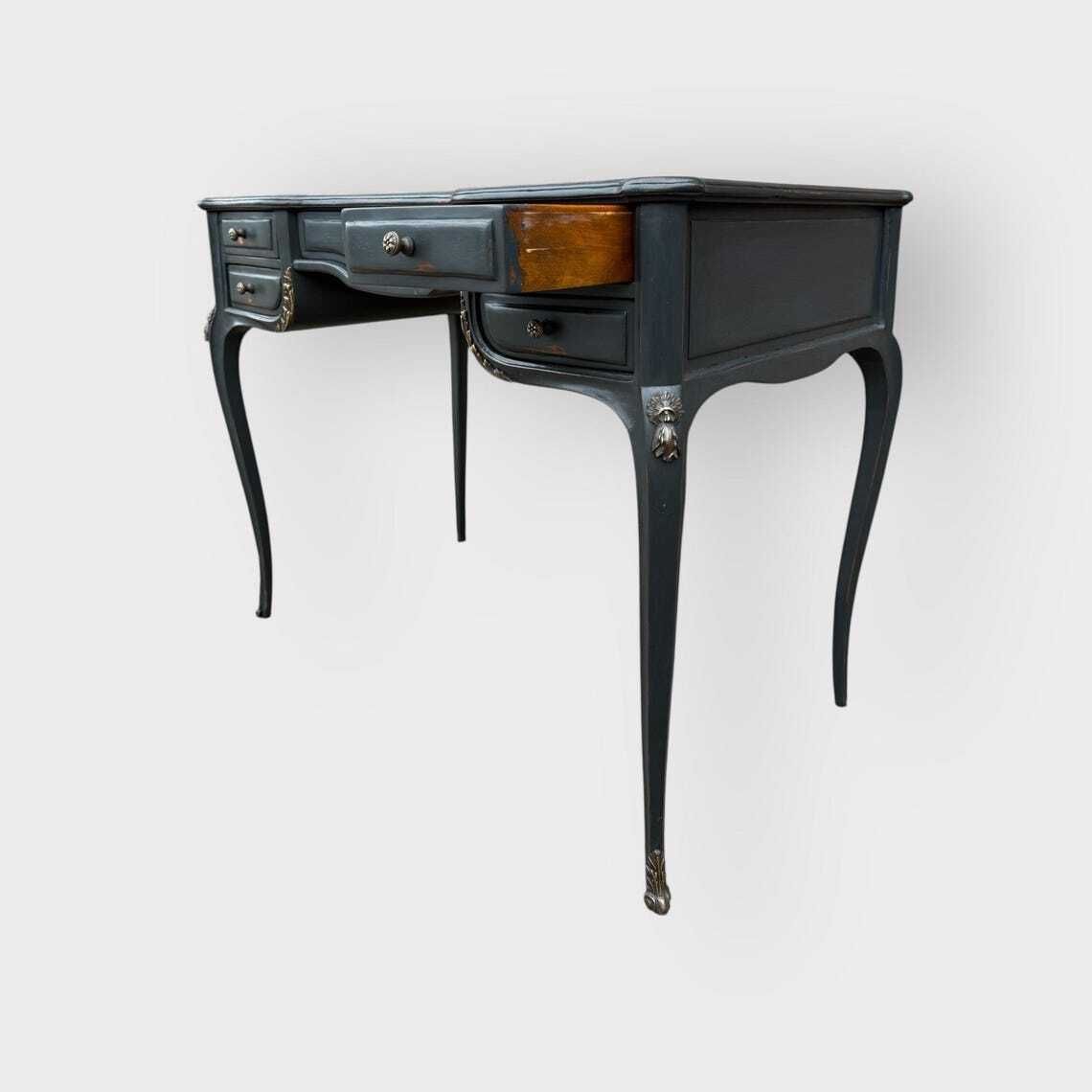 Antique Style Painted Ornate Desk 5 Drawers Ladies Desk With Leather Inlay photo for sale
