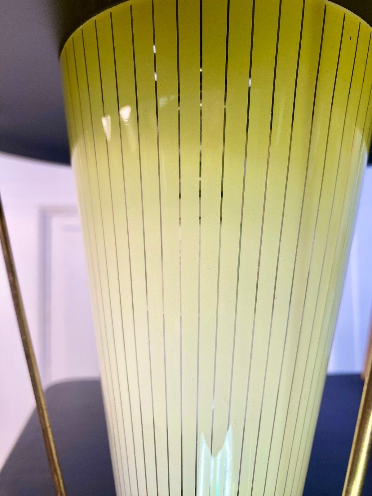 photo for sale Original Vintage Mid Century Glass, Metal & Brass Ceiling Pendant Light 1950s