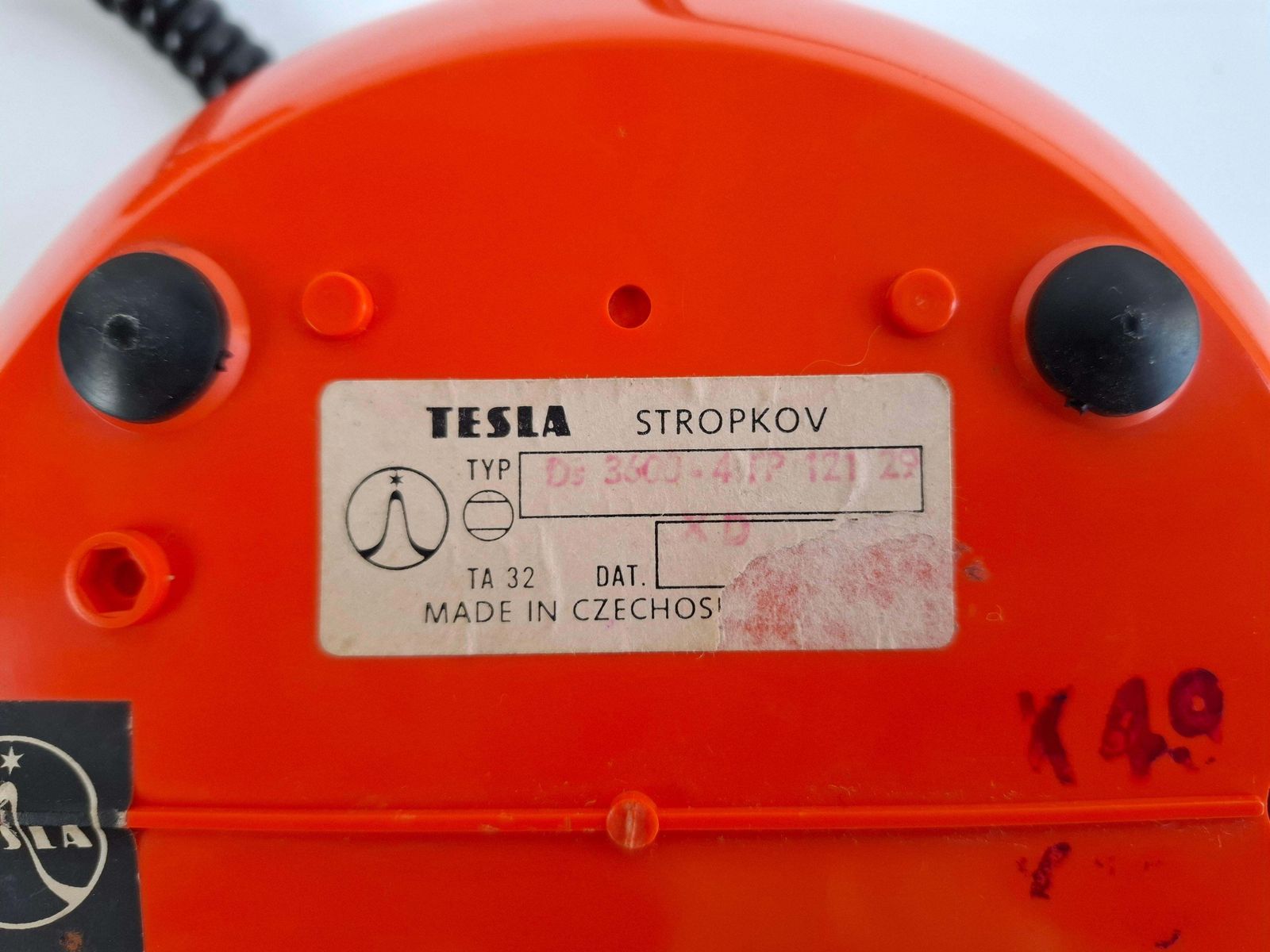 Tesla Midcentury Rotary Desk Telephone, Orange, Czechoslovakia, 1970s photo furniture