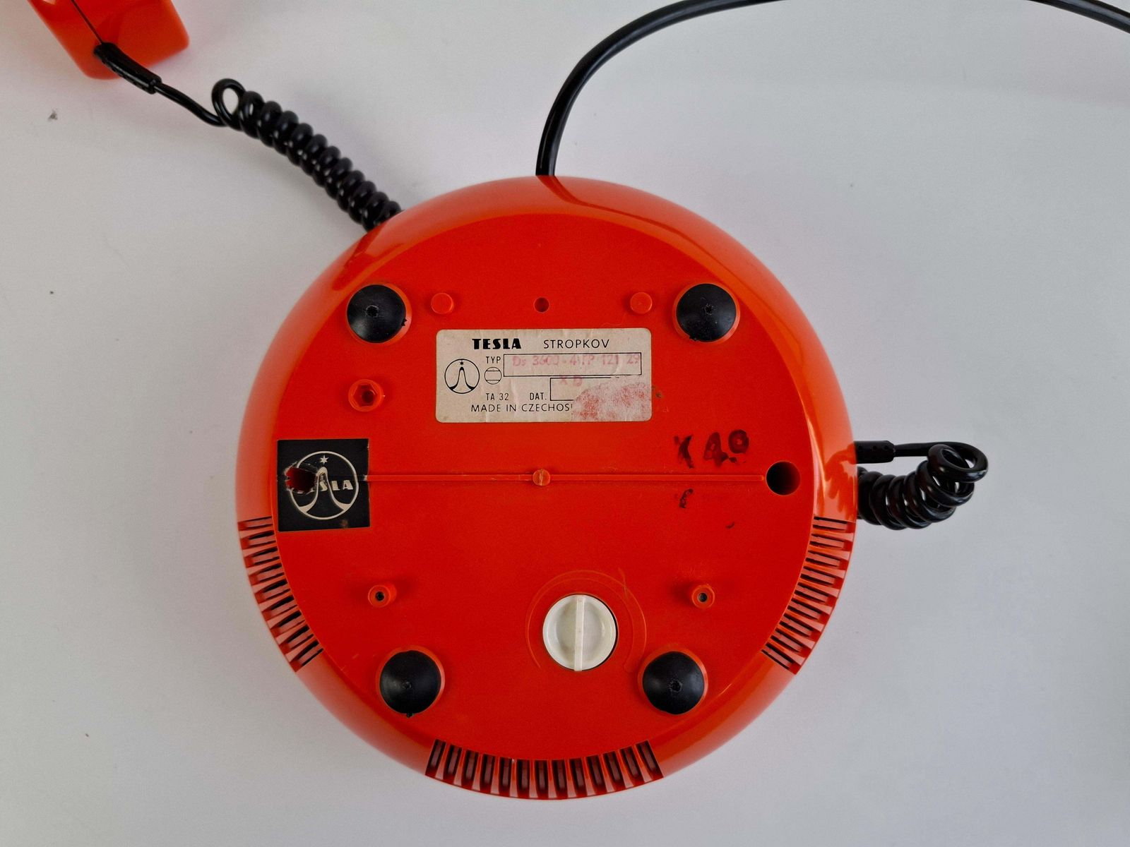 Tesla Midcentury Rotary Desk Telephone, Orange, Czechoslovakia, 1970s photo for sale