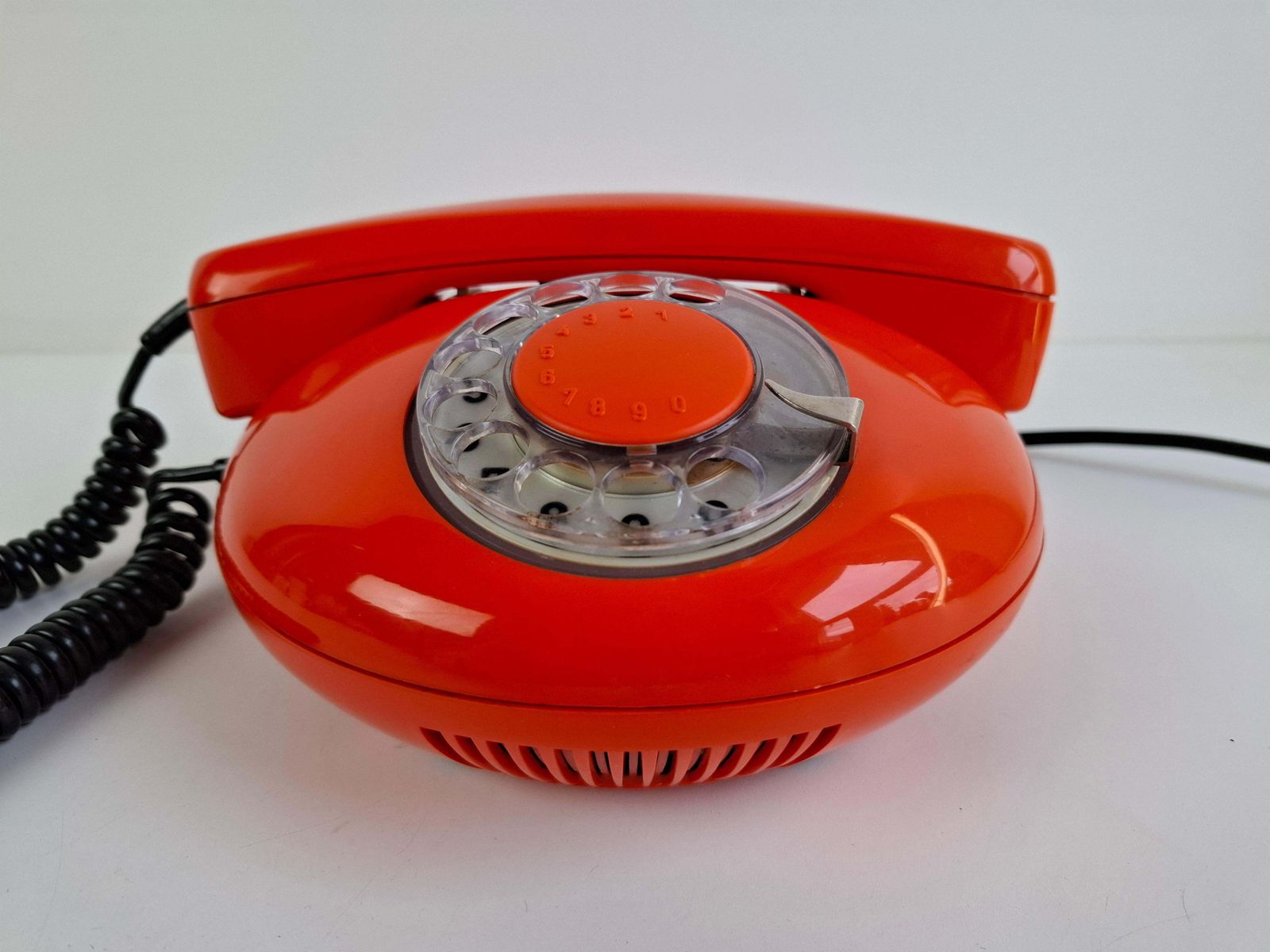 Tesla Midcentury Rotary Desk Telephone, Orange, Czechoslovakia, 1970s photo 365.0