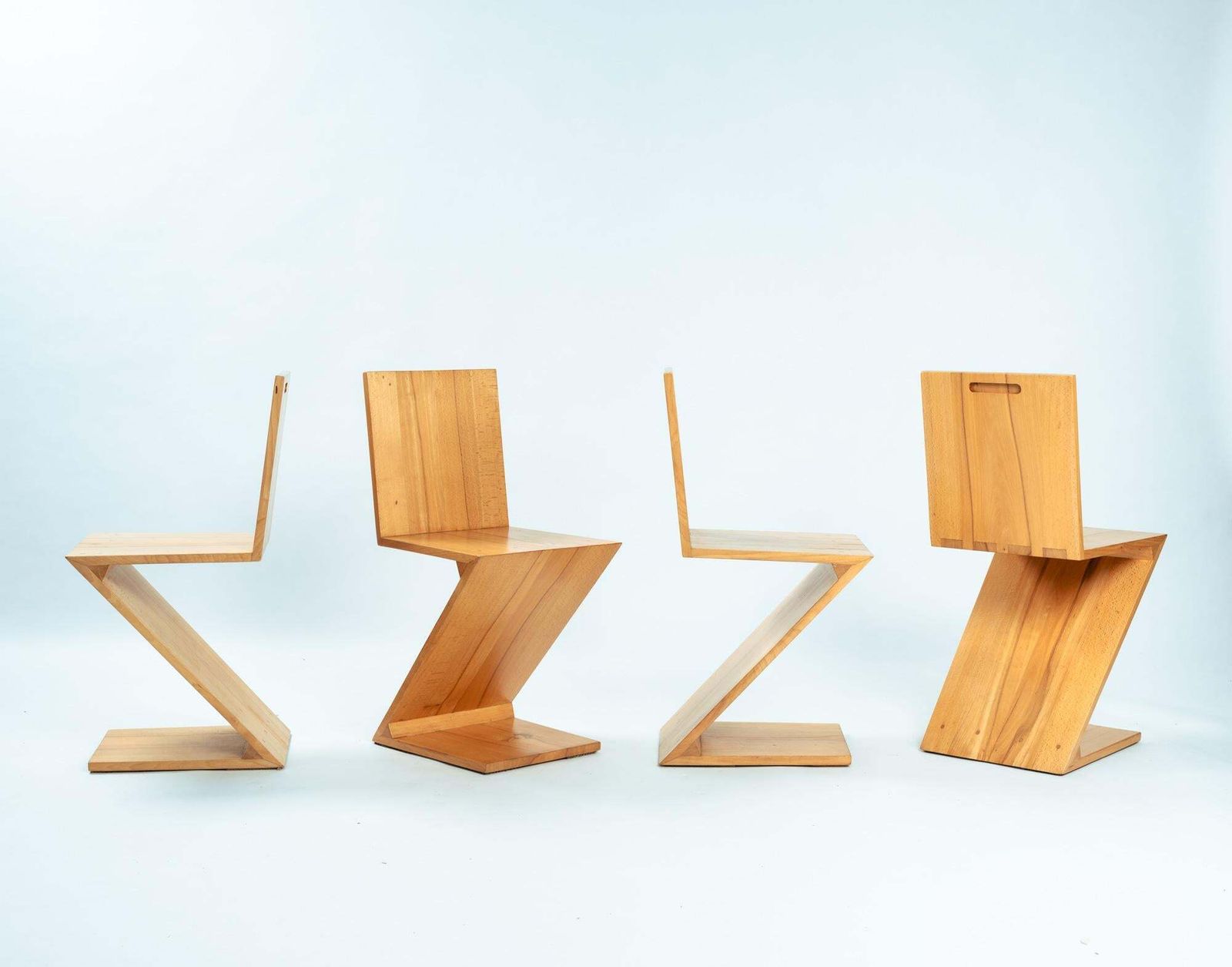 4 Zig Zag Ashwood Modernist Chairs After Design Gerrit Rietveld, De Stijl 1930's photo Furniture