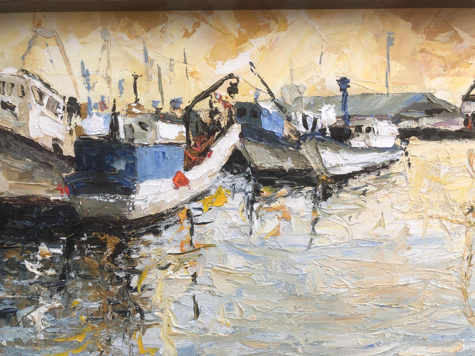 Xavier Aluja Mediterrane Haven Tarragona Vissersschepen Expressionistisch Olieverfschilderij 2004 photo buy