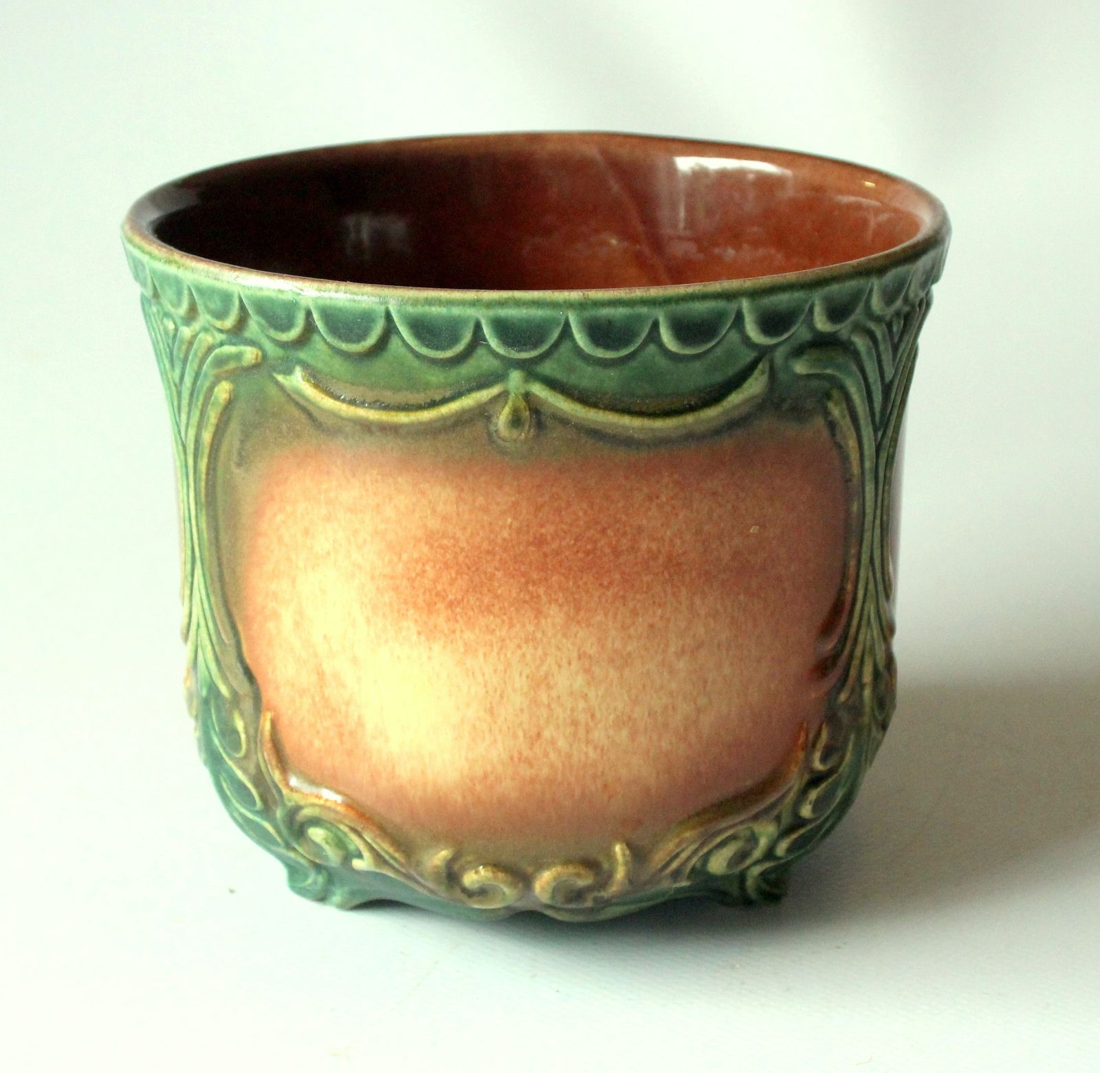 Ceramic Plant Pot  In Green/Beige    Made In West Germany In The 1960s    Vintage photo for sale
