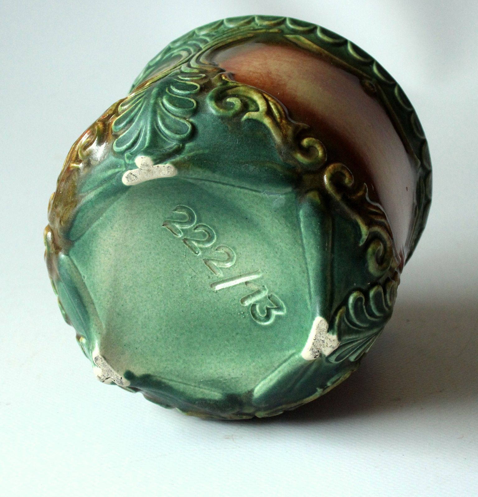 Ceramic Plant Pot  In Green/Beige    Made In West Germany In The 1960s    Vintage photo 59.0