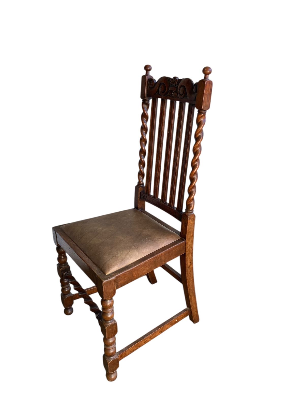 Pair Of Oak Barley Twist Dining Chairs Dating From The Late Victorian photo for sale