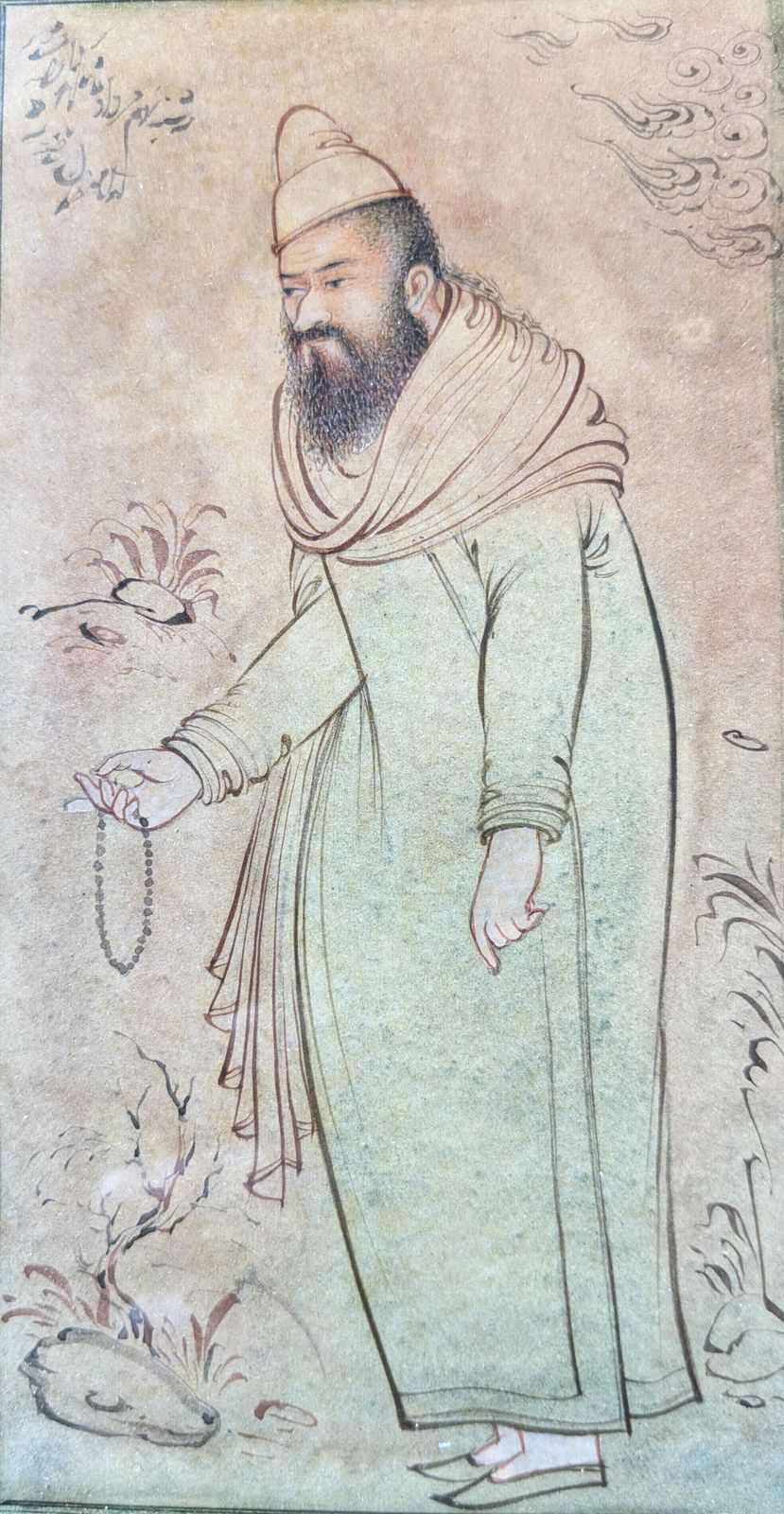Antique Islamic Safavid Style Miniature Drawing Of Sufi Dervish photo furniture