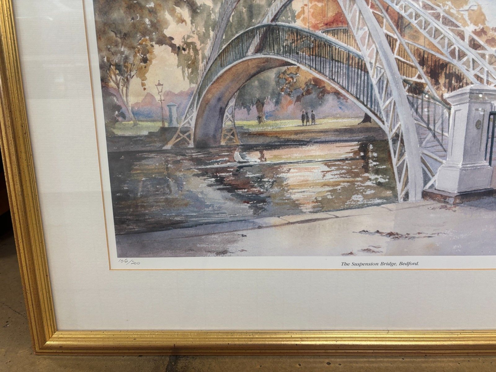 Framed Watercolour Print Of The Suspension Bridge, Bedford By Thelma Marks 1994 photo Art