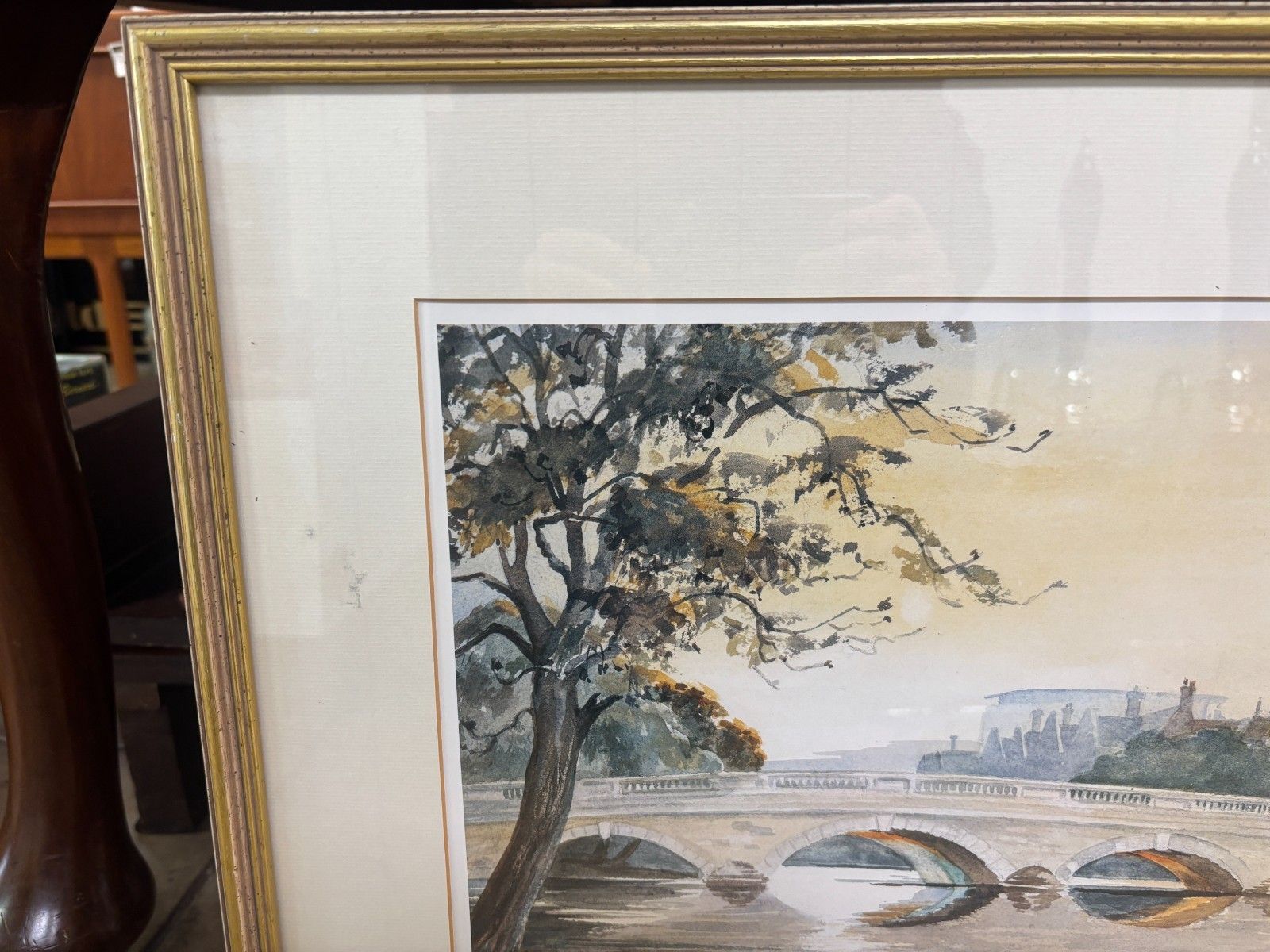 Bedford Bridge/ Swan Hotel Watercolour Print By Thelma Marks 1989 Framed photo furniture