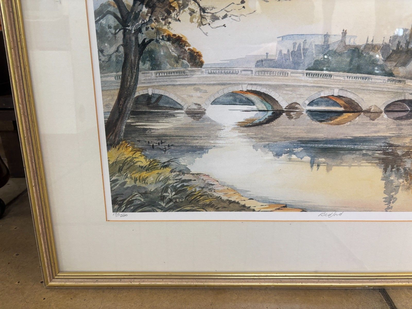 Bedford Bridge/ Swan Hotel Watercolour Print By Thelma Marks 1989 Framed photo Art