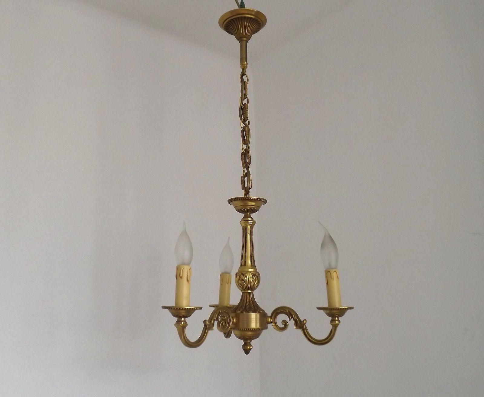 French Mid Century Quality Bronze 3 Light Traditional Style Chandelier