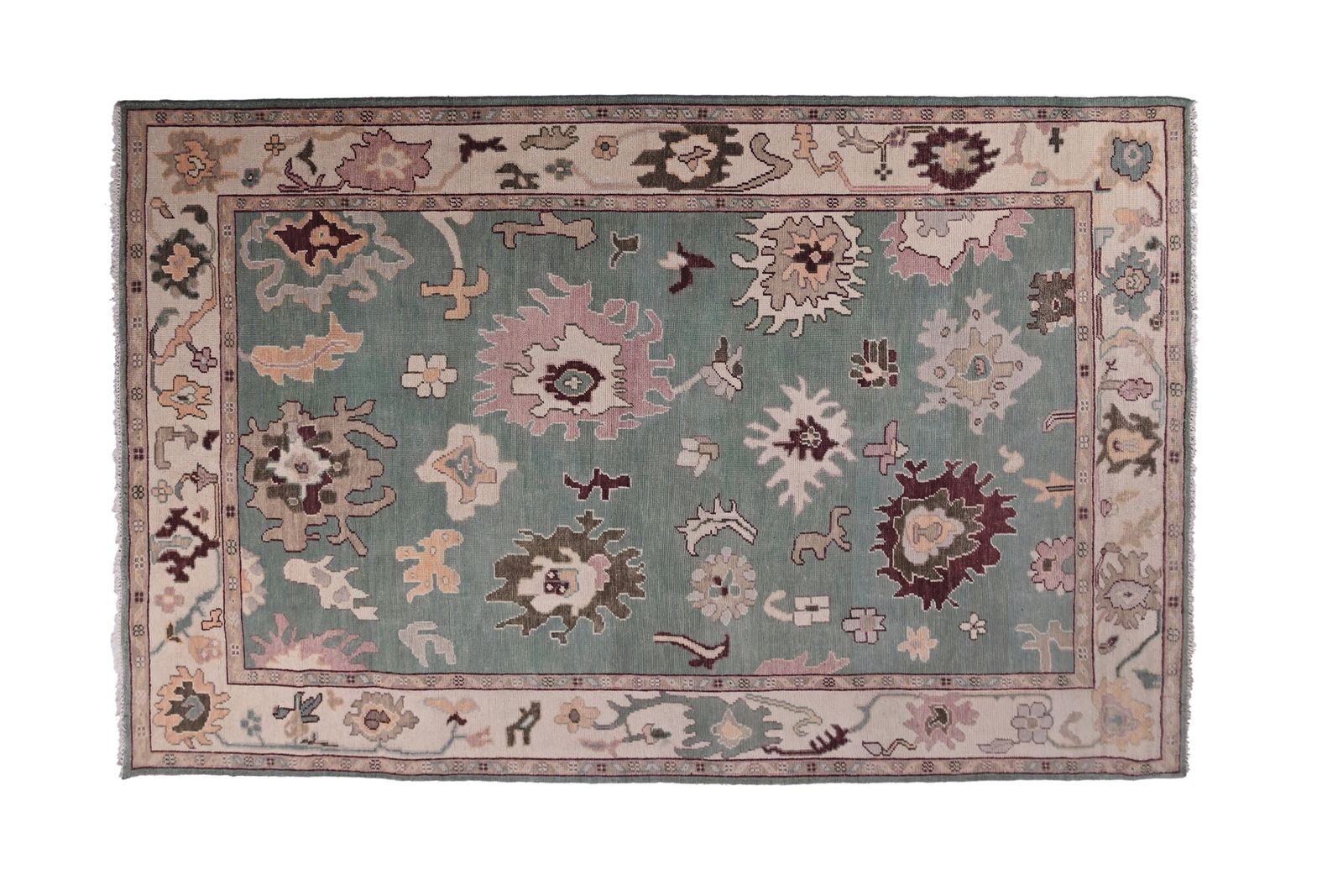 Handknotted Wool Oushak Rug: 9x12 Turkish Style Floor Covering.