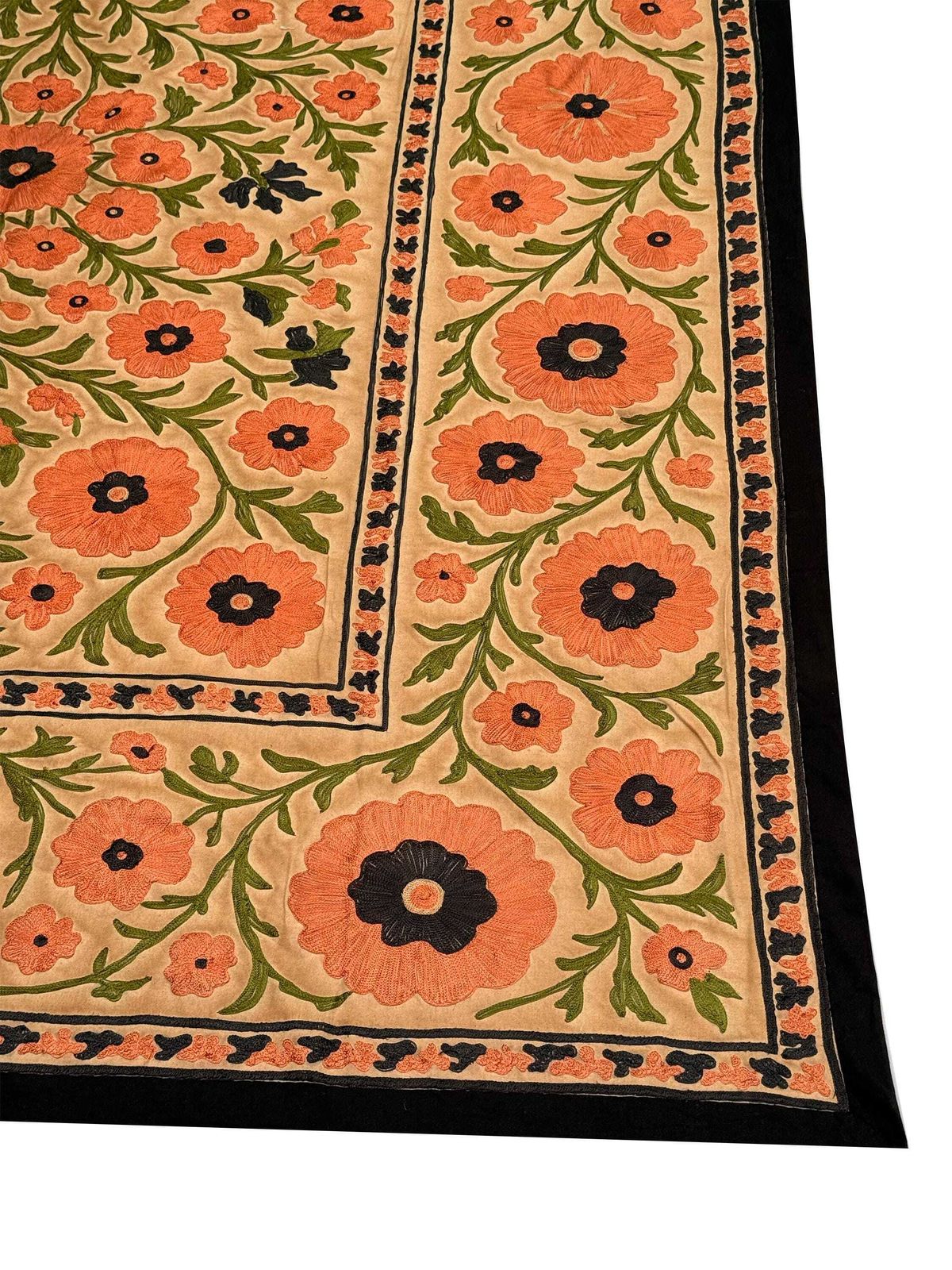 Vintage Suzani Embroidery Wall Hanging: Muted Floral Silk Textile Art Bedding Throw. photo 946.0