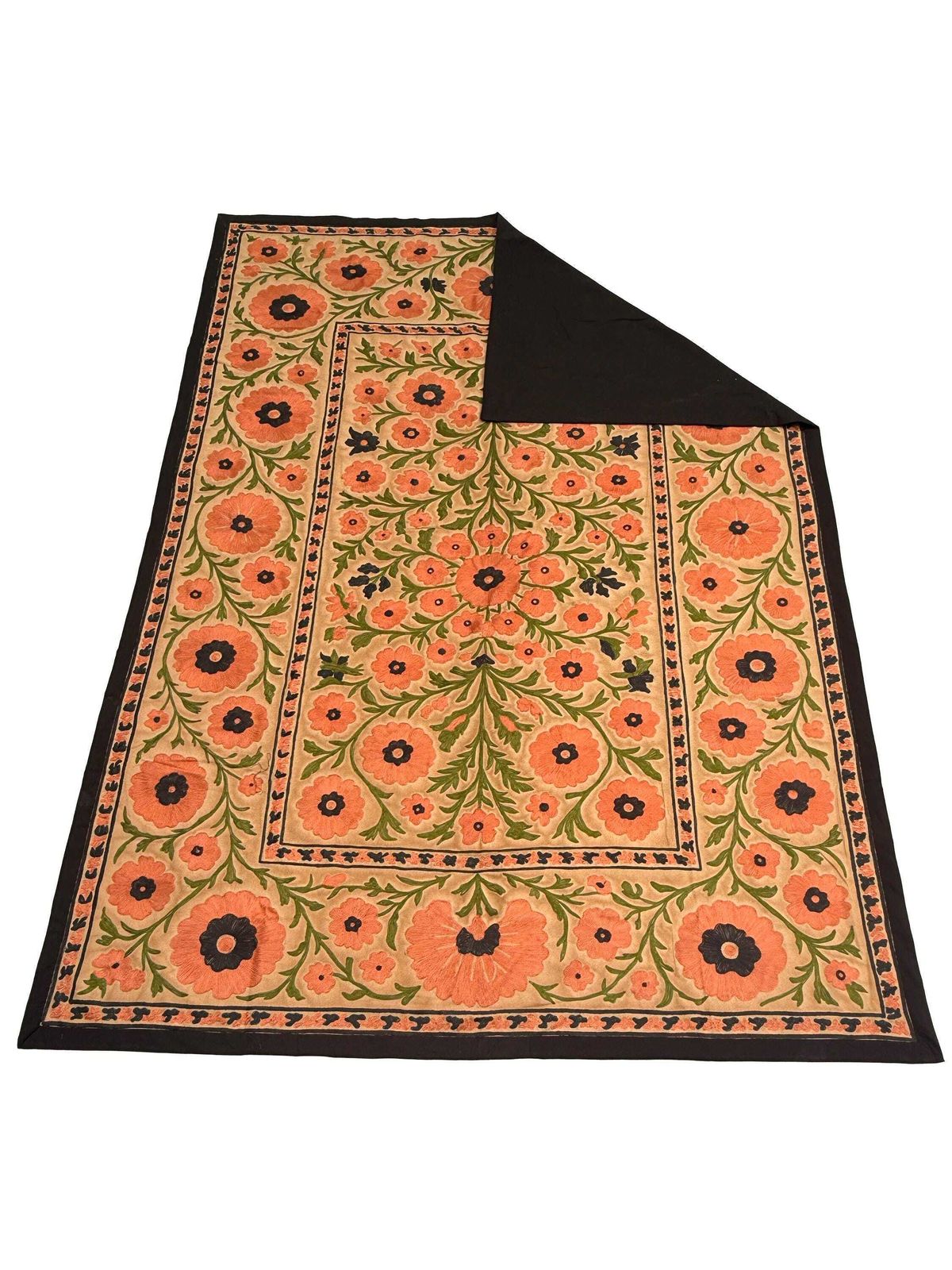 photo buy Vintage Suzani Embroidery Wall Hanging: Muted Floral Silk Textile Art Bedding Throw.