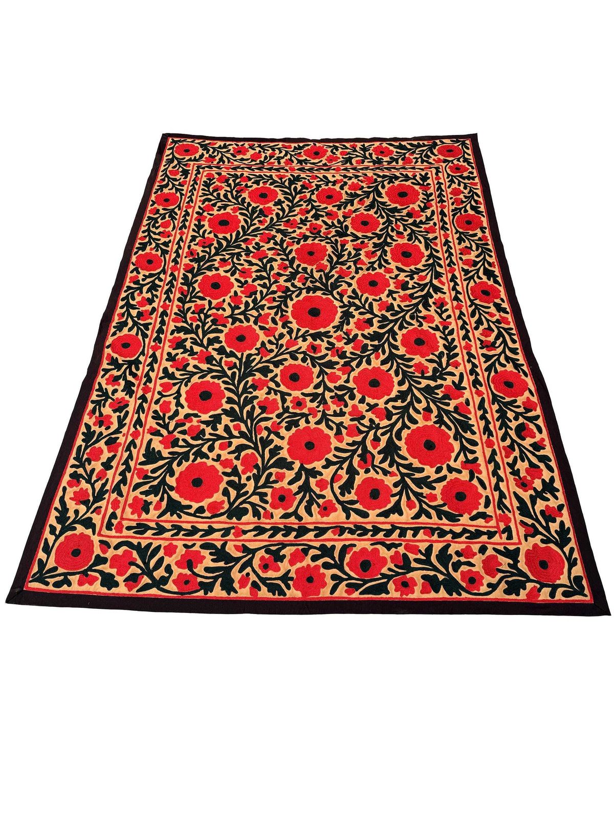 Vintage Suzani Silk Floral Bedcover: Hand Embroidered Textile Wall Hanging. photo buy