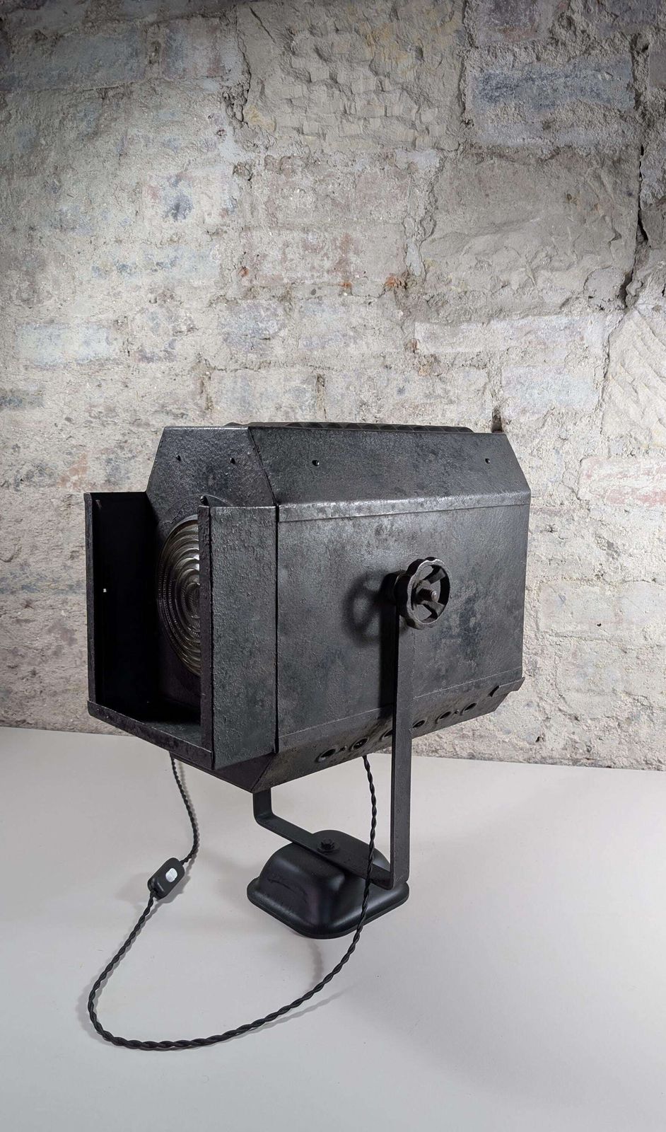 1930s Theatre Spotlight Lamp | Vintage Industrial Upcycled Table Light | Steampunk Decor photo Lighting