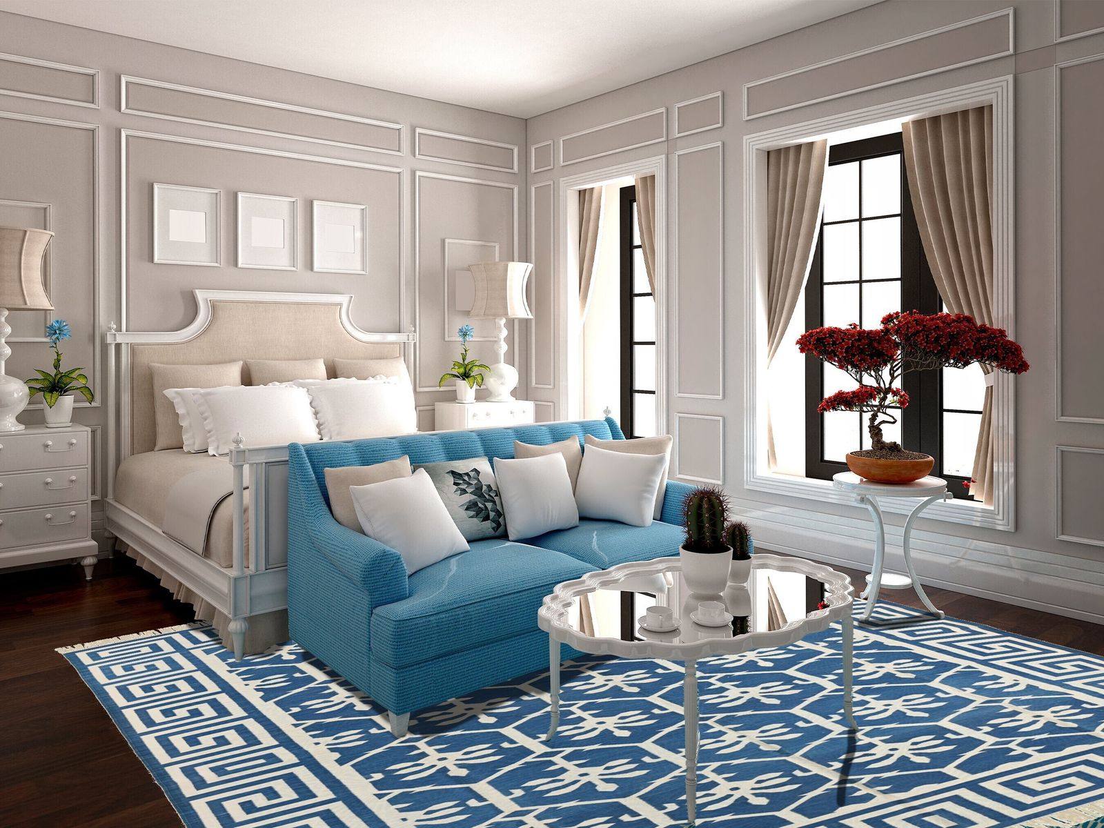Indigo Blue Dhurrie Rug: Vintage Modern Indian Flatweave. photo furniture