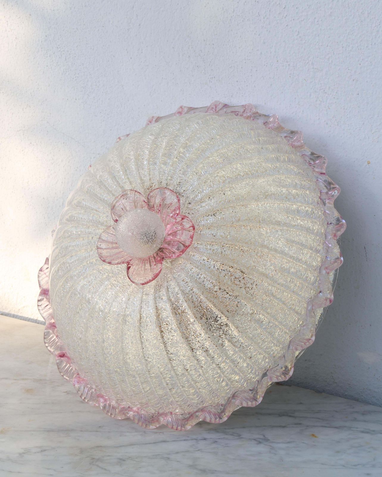 Elegant Italian Pink And Murano Glass Ceiling Flower photo for sale