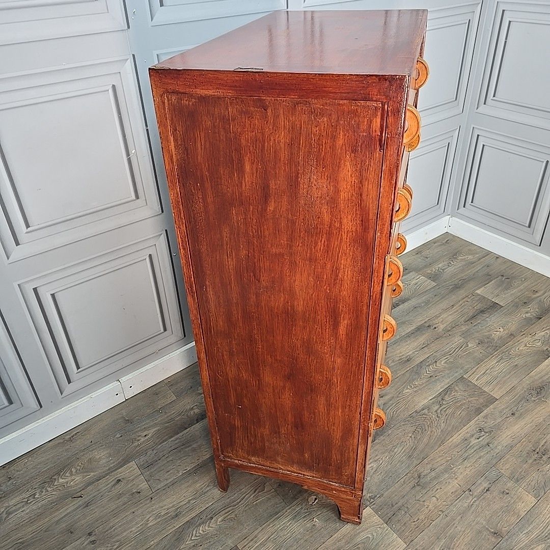 Vintage Chest Of Drawers Tall Two Tone Oak Mid Century Style Commode Retro photo vinterior