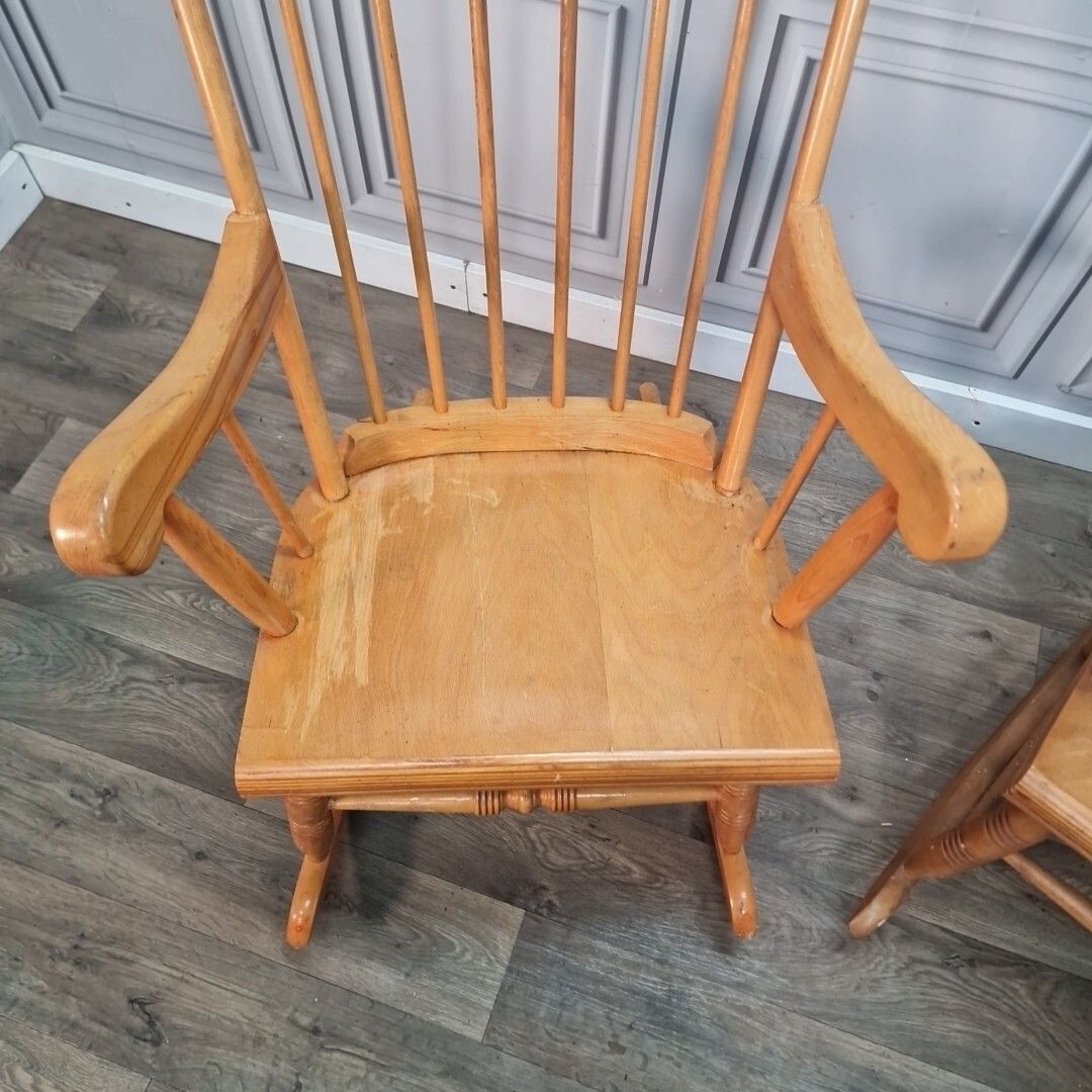 Pair Rocking Arm Chairs  2 Retro Vintage Wooden Turned Country Farmhouse photo buy