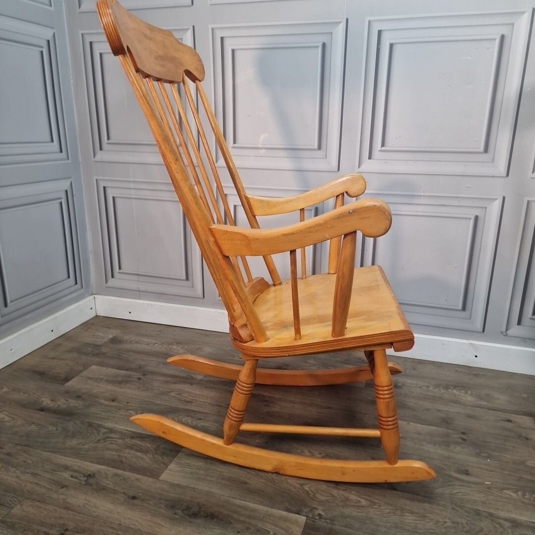 photo buy Pair Rocking Arm Chairs  2 Retro Vintage Wooden Turned Country Farmhouse