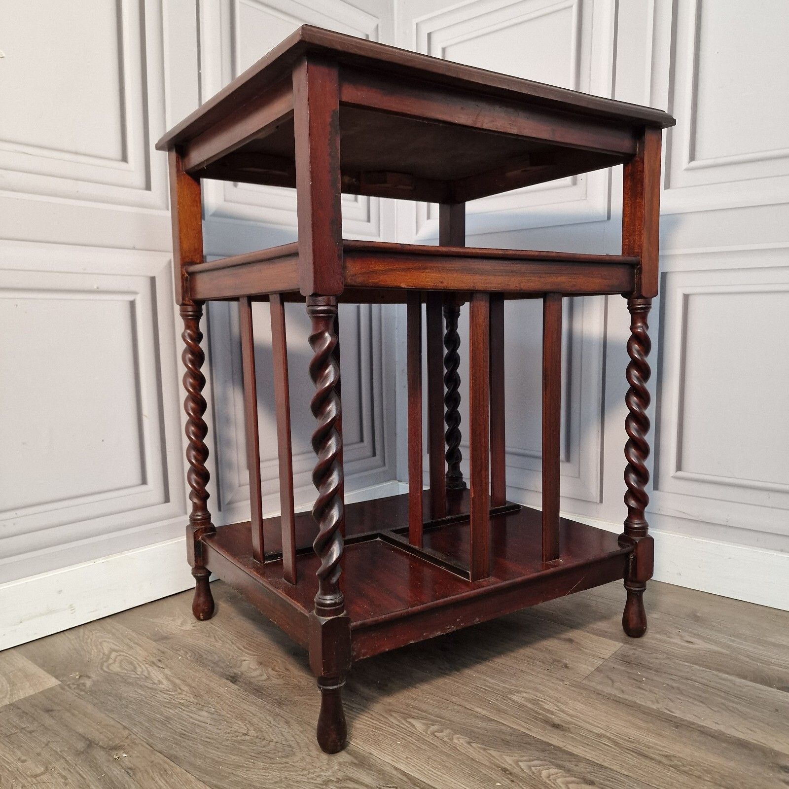 Antique Wooden Edwardian Barley Twist Hall Canterbury Bookcase Table Occasional photo buy