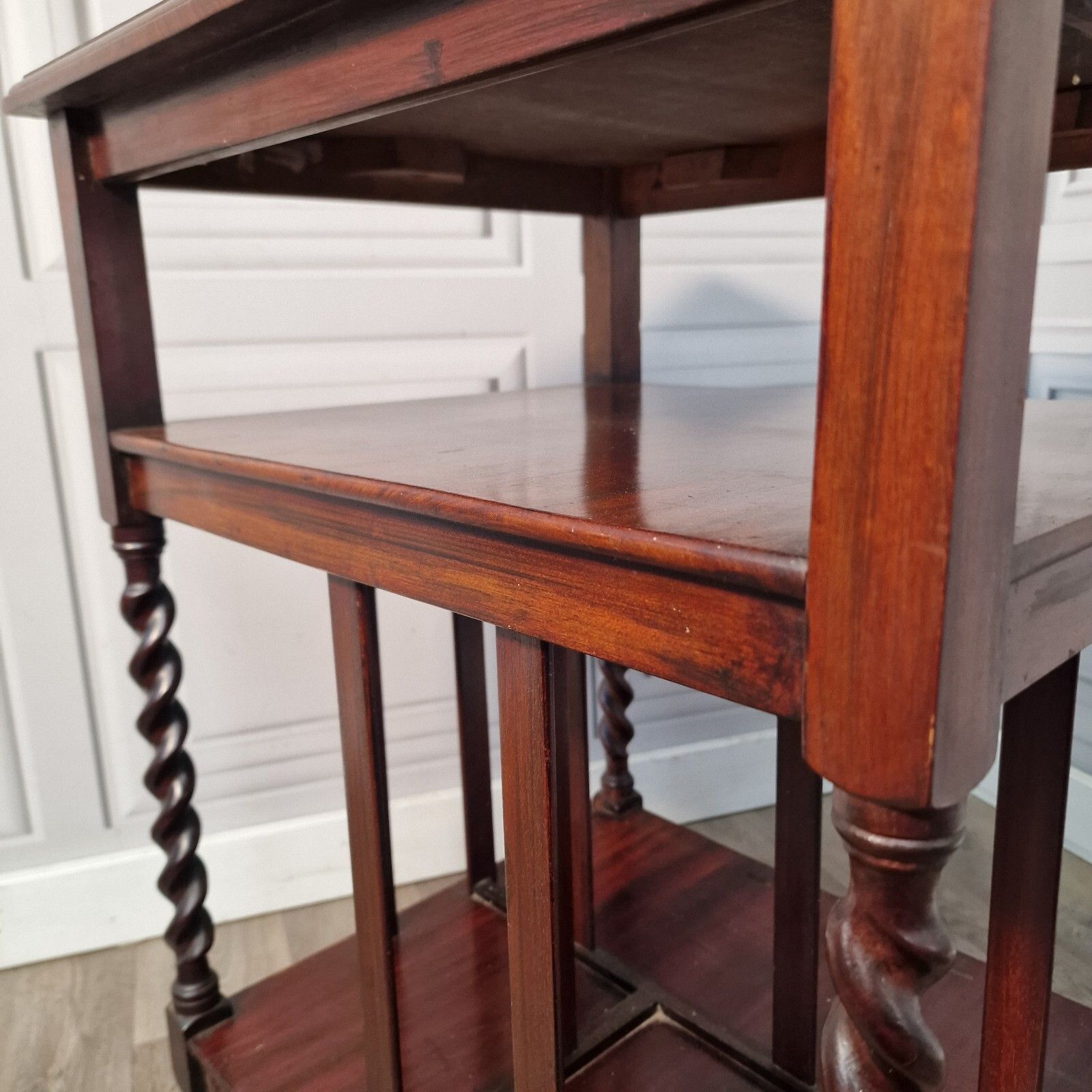 340.0 Antique Wooden Edwardian Barley Twist Hall Canterbury Bookcase Table Occasional photo