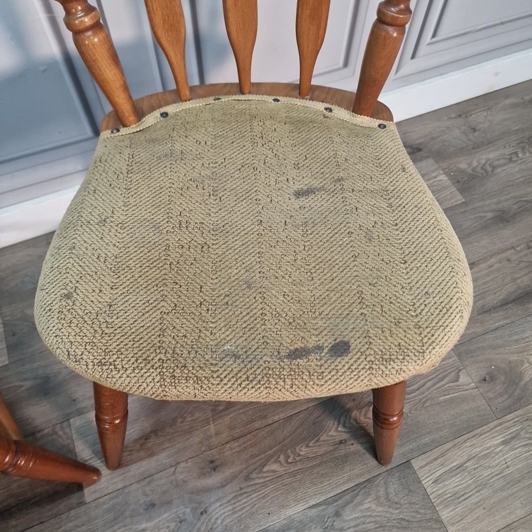Vintage Farmhouse Dining Chairs Pair Of 2 Upholstered Pub Seats Solid Wood photo 156.0