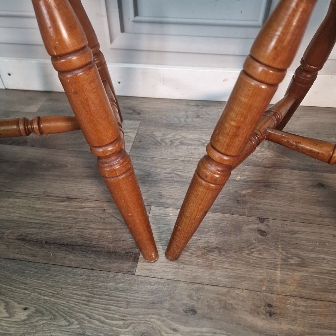 photo for sale Vintage Farmhouse Dining Chairs Pair Of 2 Upholstered Pub Seats Solid Wood
