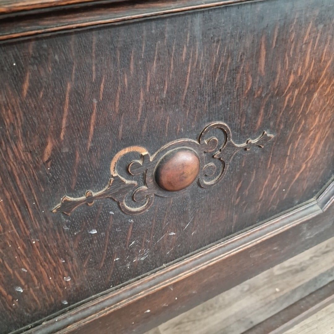 Furniture Antique Carved Court Cupboard Wood Barley Twist Oak Buffet Cabinet Sideboard photo
