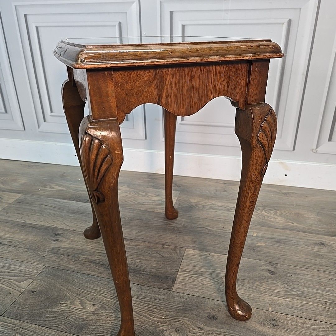 photo furniture Antique Style Side Table  Queen Anne Glass Top – Carved Shells – Jack Finch Ltd