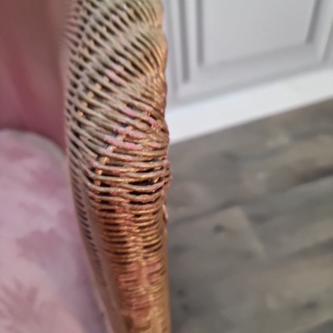 Furniture Retro Vintage Tub Chair – Pink Painted Frame Lloyd Loom Woven Seat Armchair photo