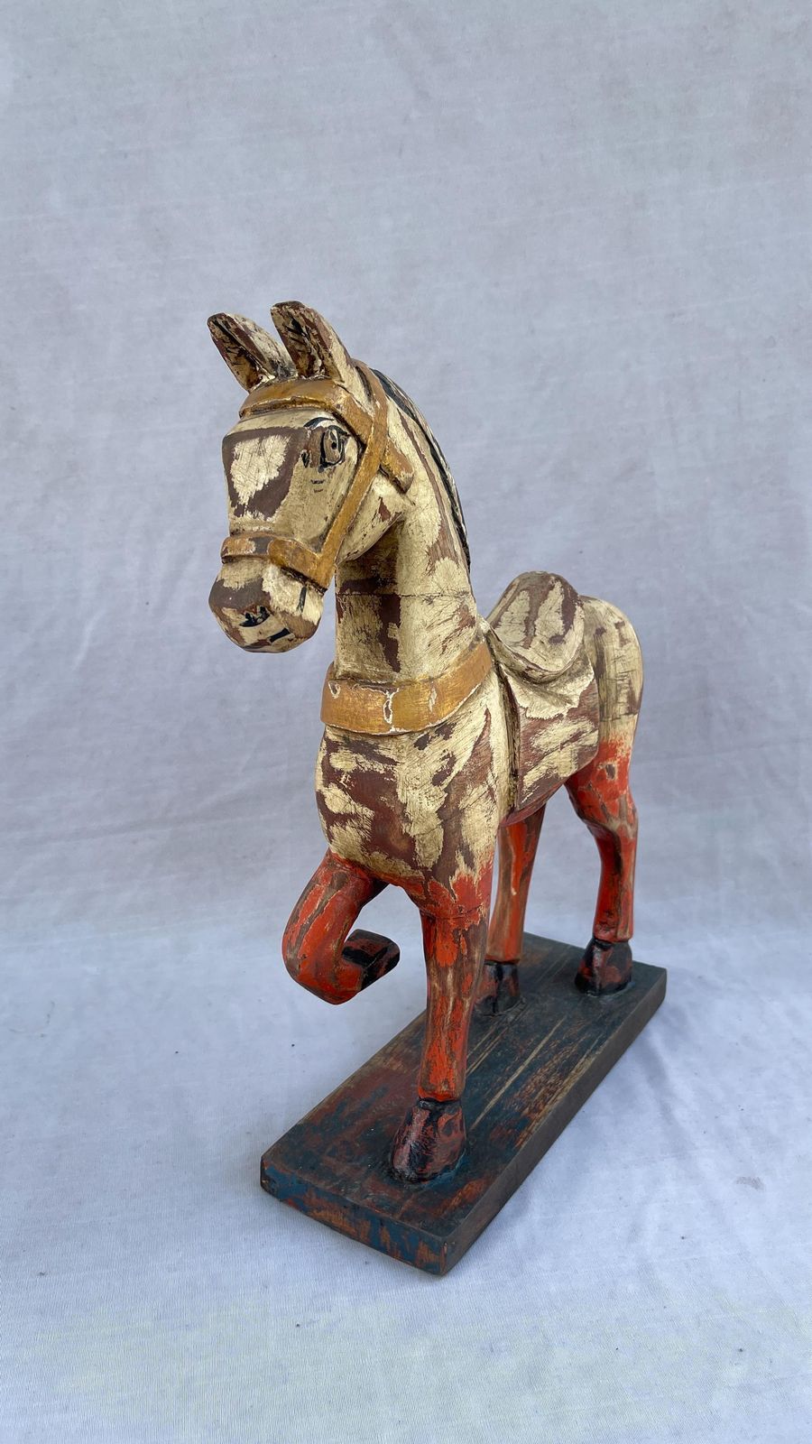 Antique Style Indian Wooden Rocking Horse – Hand Carved Rustic Decor. photo for sale