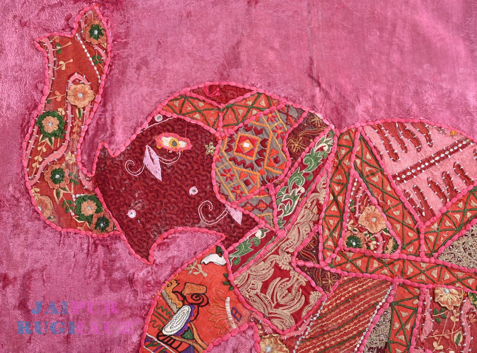 Vintage Indian Elephant Tapestry: Hand Embroidered Floral Wall Hanging. photo Art