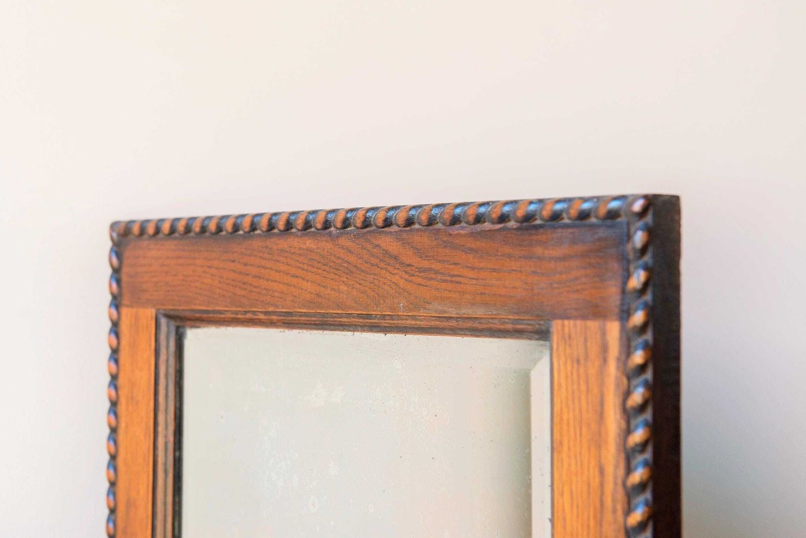 Victoriaanse Eiken Wandspiegel – Antiek Barley Twist Lijst Met Geslepen Glas, Begin 20e Eeuw photo furniture