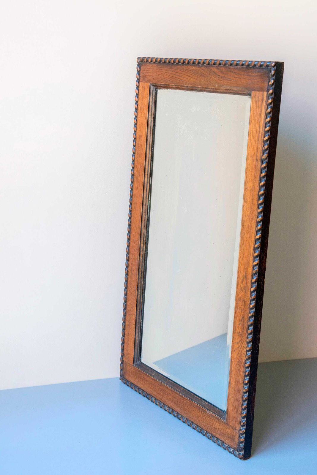 Victorian Oak Wall Mirror – Antique Barley Twist Frame With Beveled Glass, 1900s photo Home Decor